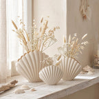 Vase décoratif coquille Saint-Jacques pour fleurs séchées, impression 3D, blanc ivoire