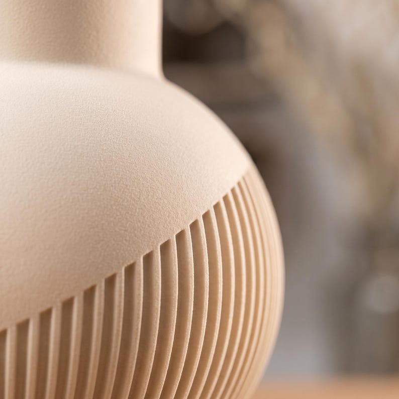 Vase Tama lisse | Vase rond à col haut | Impression 3D | Bande rainurée en spirale
