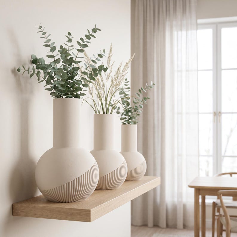 Vase Tama lisse | Vase rond à col haut | Impression 3D | Bande rainurée en spirale