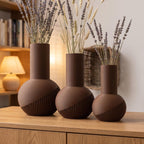 Vase Tama lisse | Vase rond à col haut | Impression 3D | Bande rainurée en spirale