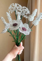 Bouquet de 10 fleurs perlées blanches, décoration intérieure française