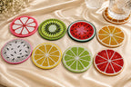 Set de 6 sous-verres ronds en verre et perles, motifs fruits, pastèque, kiwi, citron, orange