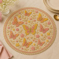 Napperon Rond en Perles Fait Main Motif Papillon Rose Jaune 13 Pouces