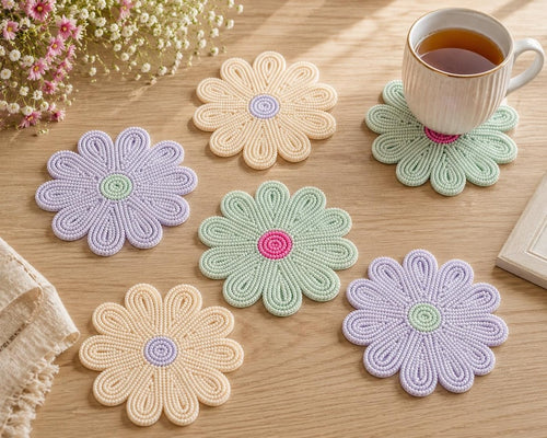 6 sous-verres floraux perlés à motifs bohème, résistants à la chaleur, pour tasses et verres