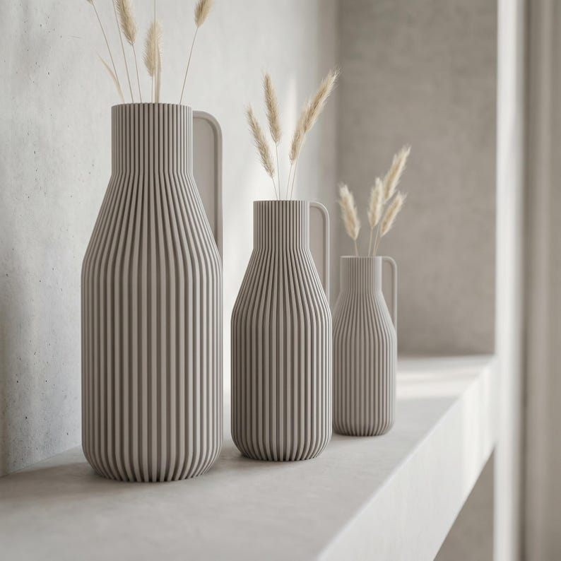 Vase minimaliste à rebord | Vase rainuré architectural pour fleurs séchées