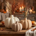 Vase Citrouille Côtelé Velouté pour Fleurs Séchées, Décoration Automne Halloween, Impression 3D