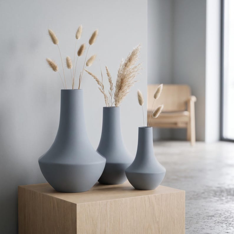 Vase décoratif Shinto en forme de bouteille de saké, impression 3D, finition veloutée, pour fleurs séchées et herbes de la pampa, disponible en plusieurs tailles et couleurs