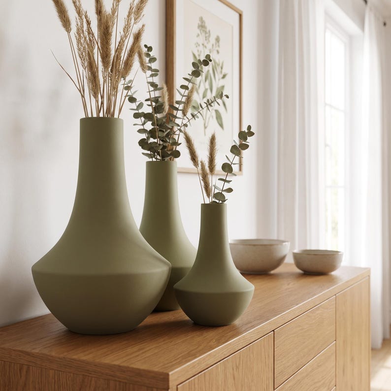 Vase décoratif Shinto en forme de bouteille de saké, impression 3D, finition veloutée, pour fleurs séchées et herbes de la pampa, disponible en plusieurs tailles et couleurs
