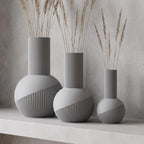 Vase côtelé Tama | Vase à ventre rond et col haut, imprimé en 3D | Côtes en spirale | Fleurs séchées et herbes de la pampa | Style bohème japonais