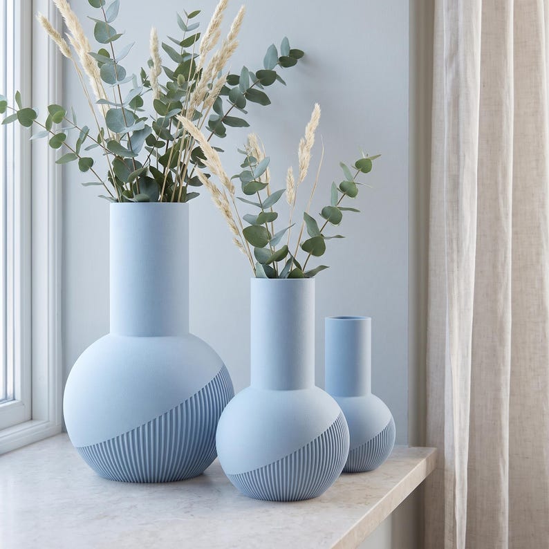 Vase Tama lisse | Vase rond à col haut | Impression 3D | Bande rainurée en spirale