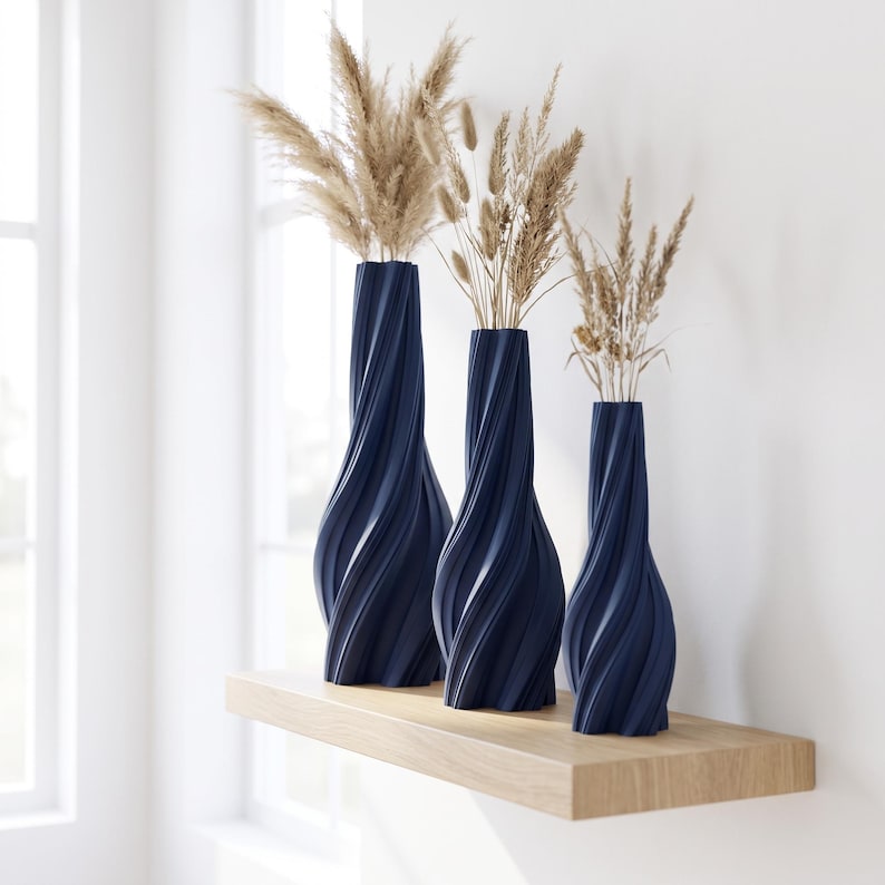 Vase torsadé en spirale imprimé en 3D, décoratif pour fleurs séchées, style japonais bohème, mat, 11-25 cm