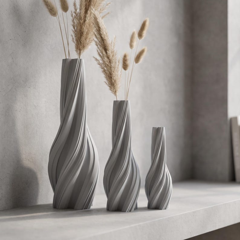 Vase torsadé en spirale imprimé en 3D, décoratif pour fleurs séchées, style japonais bohème, mat, 11-25 cm