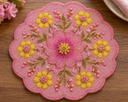 Set de table rond floral rose et jaune à perles de verre, fait main