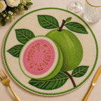 Set de table rond brodé de perles avec motif goyave, décoration tropicale, artisanal, 30 cm