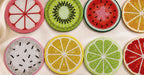 Set de 6 sous-verres ronds en verre et perles, motifs fruits, pastèque, kiwi, citron, orange
