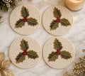 Ensemble de sous-verres en perles de houx pour Noël, fait main, blanc, vert et rouge
