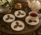 Ensemble de sous-verres en perles de houx pour Noël, fait main, blanc, vert et rouge