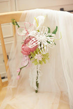 Bouquet de mariée perlé fait main, fleurs éternelles en perles de verre, rose et ivoire