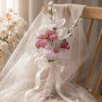 Bouquet de mariée perlé fait main, fleurs éternelles en perles de verre, rose et ivoire