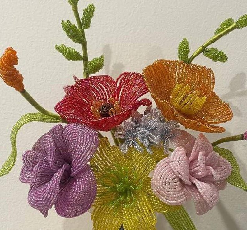 Bouquet de mariée coloré avec perles, fait main, fleurs éternelles