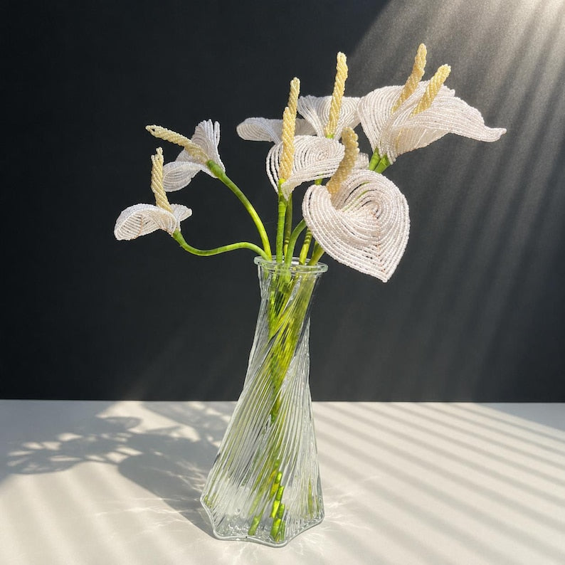 Bouquet de callas perlées blanc nacré et or, décoration intérieure, 30-40 cm
