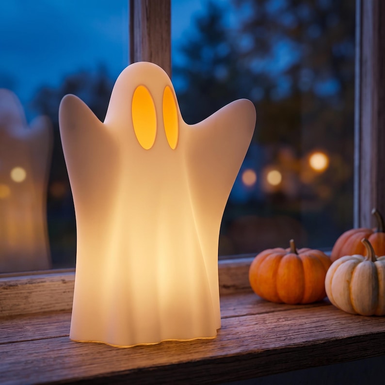 Lanterne fantôme décorative imprimée en 3D Halloween, bougie LED, blanc mat, 11-25 cm