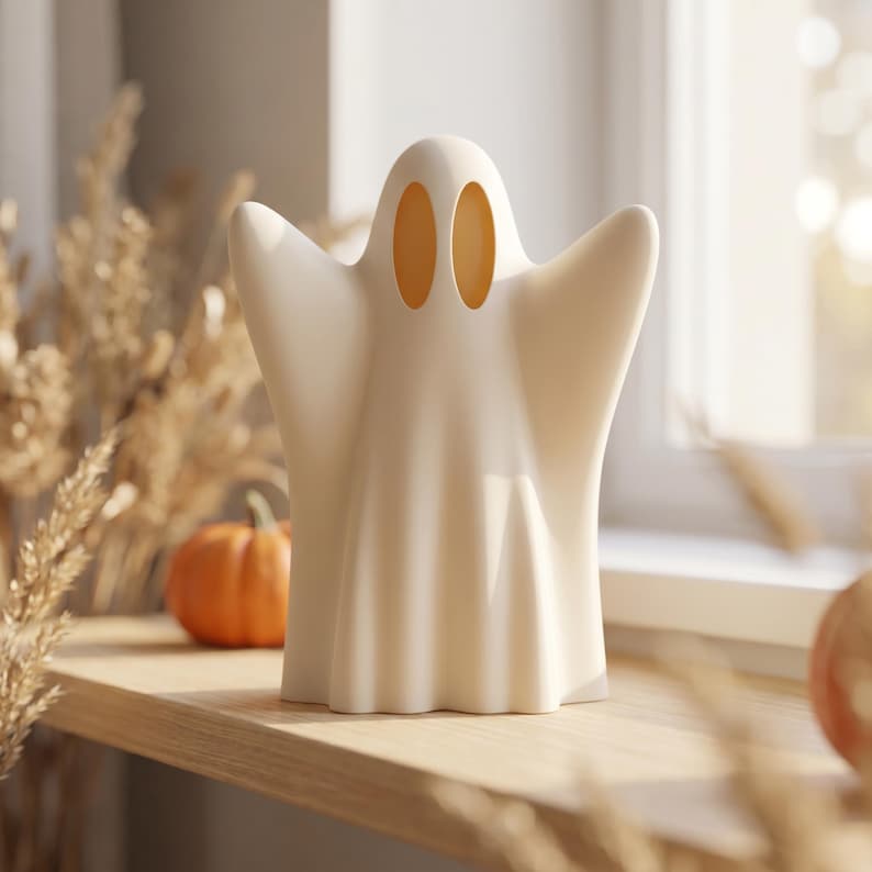 Lanterne fantôme décorative imprimée en 3D Halloween, bougie LED, blanc mat, 11-25 cm