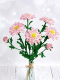 Bouquet de chrysanthèmes roses perlés, fleurs artificielles faites main, 5 fleurs et 2 boutons, hauteur de tige 40-42 cm