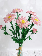 Bouquet de chrysanthèmes roses perlés, fleurs artificielles faites main, 5 fleurs et 2 boutons, hauteur de tige 40-42 cm