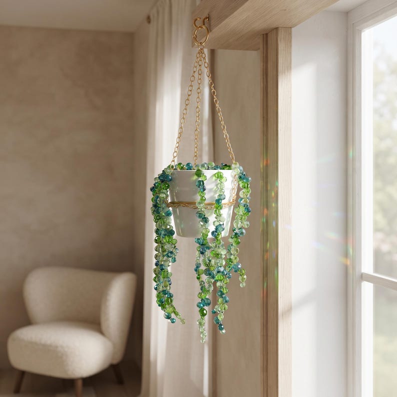 Attrape-soleil suspendu en perles de cristal, décoration de fenêtre bohème 30,5 cm