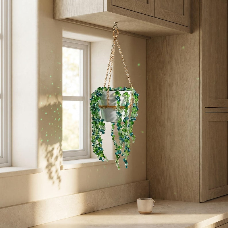 Attrape-soleil suspendu en perles de cristal, décoration de fenêtre bohème 30,5 cm