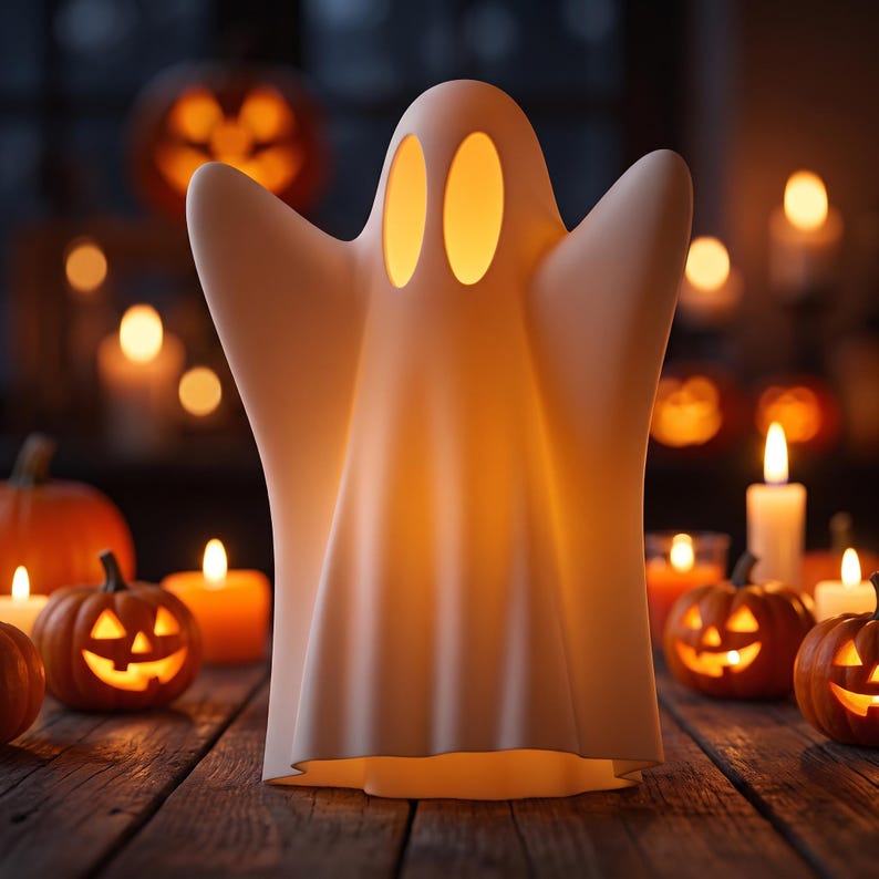 Lanterne fantôme décorative imprimée en 3D Halloween, bougie LED, blanc mat, 11-25 cm