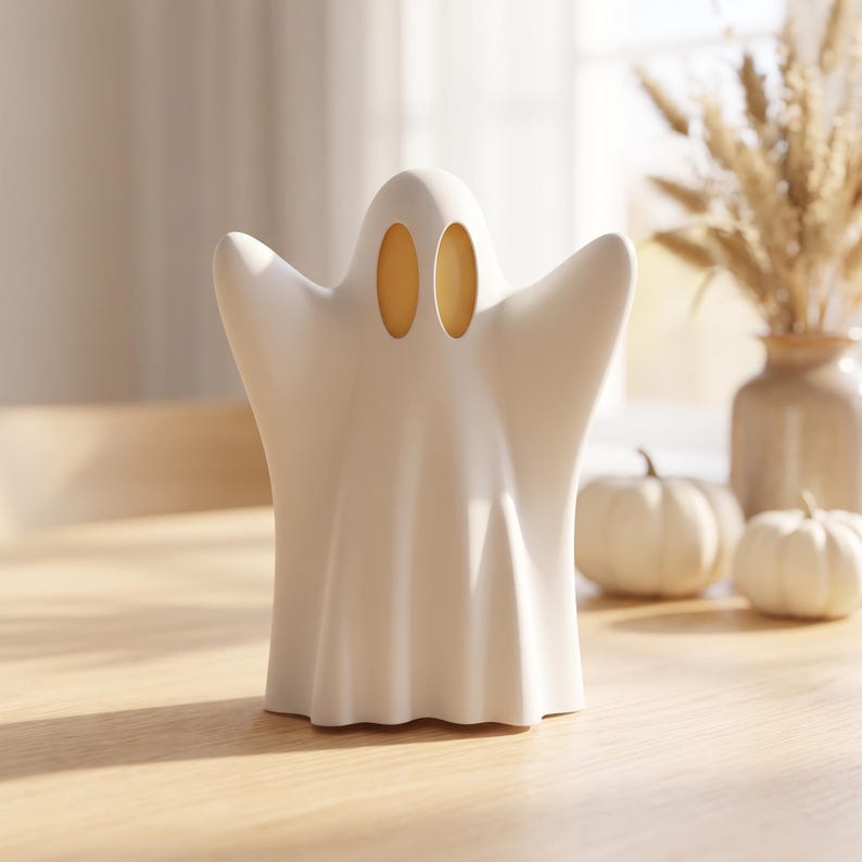 Lanterne fantôme décorative imprimée en 3D Halloween, bougie LED, blanc mat, 11-25 cm