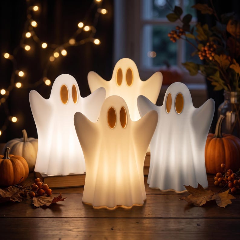Lanterne fantôme décorative imprimée en 3D Halloween, bougie LED, blanc mat, 11-25 cm
